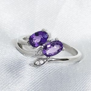 Bröllopsringar Meibapj Natural Amethyst Gemstone Fashion Ring For Women Real 925 Sterling Silver Fine Jewelry 231218