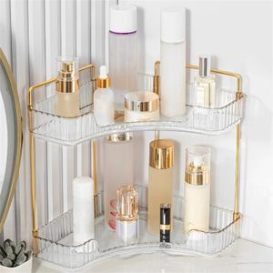 Förvaringshållare rack 2 Tier Badrumshylla Corner bänkskiva Clear Vanity Tray Space Saving Makeup Organizer Kitchen Spice Rack 231218