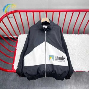 Мужские толстовки с капюшоном из флиса High Street на молнии Rhude Лоскутные куртки для сращивания мужские винтажные черные пальто с лунным светом и закатом OK3V