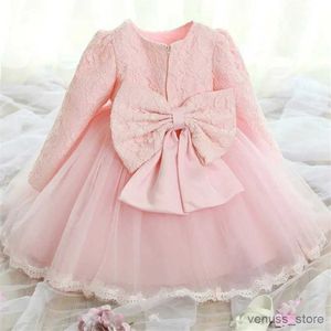Girl's Dresses Toddler Cloth Set Long Sleeve Tutu Dress For Baby Girl Ruffle O-neck Flower Birthday Dress Newborn Kid White Christening Gown