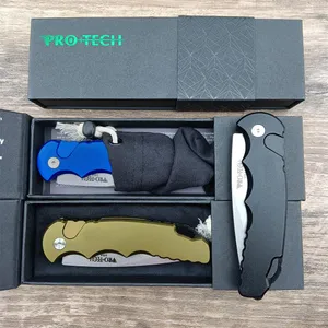 ProTech TR-5 AUTO Folding Knife 3.25" D2 Stonewashed Plain Blade Aluminum Handles - T501 camping knife Pocket knives wtih retail paper box