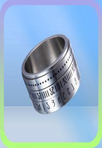 Stainless steel women Men give you Time Rotating Arabic Numerals Calendar Ring Clock XR00012347349