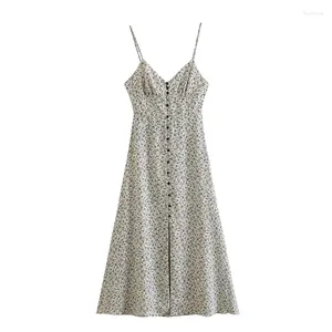 Casual Dresses YENKYE 2023 Women Vintage Floral Print Slip Dress Sexy Sleeveless V Neck Female A-line Summer