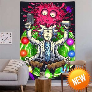 Trippy Meditator Arazzo Psichedelico cartone animato wall art Stregoneria Bohemian Hippie Kawaii astratto Camera Home Decor Tenda per portaDecorazione domestica