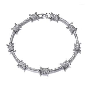 DZ 8mm Barbed Wire Bracelet For Hipster Copper With Zircon Stones Punk Style White Gold Chain Bangle Hip Hop Fashion Jewelr Chain192s