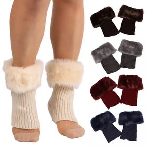 Schuhteile Zubehör Kurze warme Frauen einfarbige Beinlinge Kunstpelz Wintermanschette Häkelstrickstiefel Sockenbeinlinge 231218