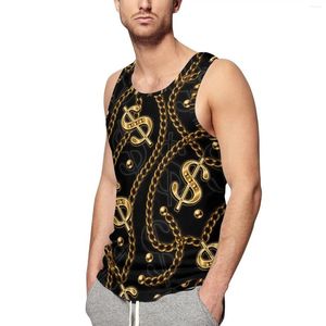 Men's Tank Tops Gold Chain Print Top USA Dollar Sign Sportswear Summer Bodybuilding Men Graphic Sleeveless Shirts Plus Size