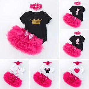 Kleidungssets Baby Mädchen Geburtstagskleid Schwarz und Weiß Kurzarm Strampler Rose Rot Prinzessin Rock Anzug 0-24 Monate Kinder