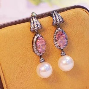 Stud Earrings Mother Of Pearl Earring For Women Fine Jewelry Elegant Female Gift Pink 925Sterling Silver With Cubic Zirconia