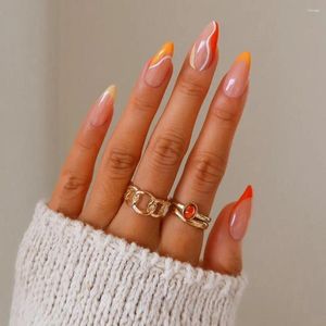 False Nails French Manicure Black Long Almond Fake Nials Colorful Wavy Detachable Nail Tips Women