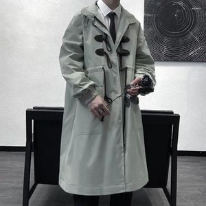 Men's Trench Coats Spring Autumn Lapel Mid-length Horn Button Windbreaker Coat Thin Loose Casual High Street Large Size Male Clothes