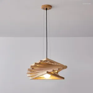 Pendant Lamps Modern Wooden Art Lights Wood Staggered Overlapping Triangle E27 Bulb Dinning Room Restaurant Cord Hanging Lamp