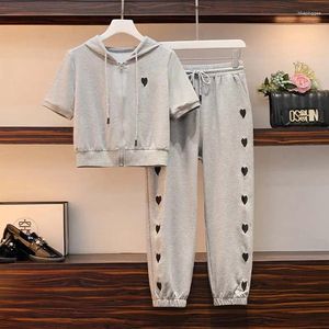 Women's Two Piece Pants 2023 Summer Women's Sports Suit Short-Sleeved Leisure Jogging Short Loose T-Shirt Cropped Trousers Two-Piece