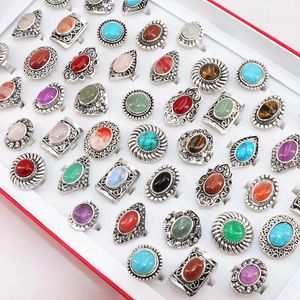 Band Rings Wholesale Lots Bulk 20Pcs Vintage Stone Flower Patten Open Rings For Women Fashion Adjustable Jewelry Party Gift Wedding 231218