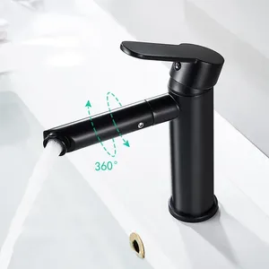 Bathroom Sink Faucets Basin Faucet Chrome Black Deck Mounted Rotatable Tap Copper Material Mixer & Cold Water