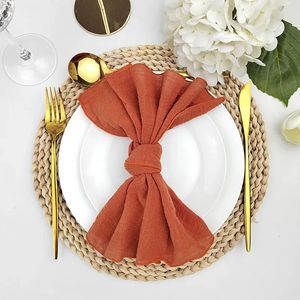 Guardanapo de mesa 2023 100 PCS Terracota Costura Pano Guardanapos de Algodão Fábrica Atacado Tecido Serviette Gaze Tabelas Toalha Decoração de Casamento 231218