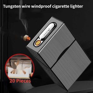 2 In 1 20 Cigarette Case Lighter USB Rechargeable Electronic Portable Windproof Smoking Accessories Gift for Men