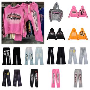 Projektant z kapturem Hellstar Men Pullover Spiderweb Star Flash Long Sleeve Street Hip-Hop Bluza Niebieskie czerwone szary czarny biały joga Hoodios Hoody