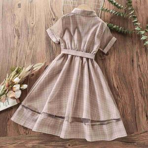 Flickans klänningar Nya sommarbarn Preppy Dress for Girls Plaid Dress School Uniform Outfits Children Kläder tonåringar Vestidos 4 6 8 10 12 år