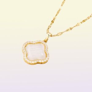 Good Lucky 18k Gold Clover Pendant Halsband Micro Pave Women Friendship Jewelry8261522