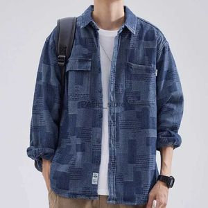 Mäns casual skjortor Workwear Shirt Men's Long Sleeved Shirt Autumn Löst passande japanska trendiga varumärken LAPEL CASSILL RUFFIAN HOMSOME DENIM SHIRT JL231218