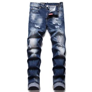 Jeans da uomo Starbags DSQ Western fit strappati pantaloni a vita bassa da uomo piccoli jeans mendicanti dritti in cotone con vernice bomba 231218