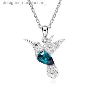 Pendant Necklaces Fashion Blue Green Crystal Hummingbird Necklaces for Women Cute Animal Bird Choker Clavicle Chain Banquet Wedding Jewelry GiftL231218