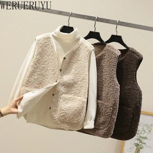 Coletes femininos lã de cordeiro quente para mulheres moda coreana outono inverno sem mangas tops elegantes bolsos cardigan jaquetas roupas femininas 2023 231218
