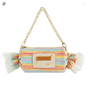 Waist Bags High Quality Big Space Women's Acrossbody Gold Chain Sweet Candy Design Handmade Weave Lace Ladies Handbag