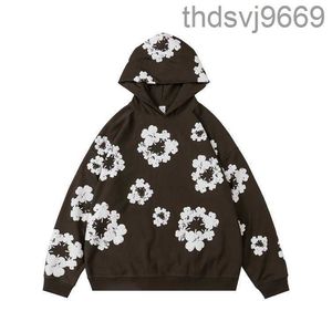 Tears Puff Men's Hoodies Winter Readymade Foam Flower Co Branded Denim Printed Distressed Pullover Cap Embroidery White Kapok Tidal Sweatshirts 3cwk 0QBW