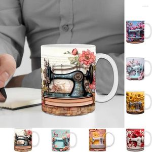 Tassen Nähen Kaffeetasse mit Maschinenmuster Mehrzweck 3D bemalte Keramik für Liebhaber lustiges Geschenk