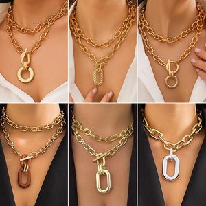 Pendant Necklaces Exaggerate Big Double Layer Metal Chain Choker Necklace For Women Hip Hop OT Buckle CCB Party Jewelry Gifts