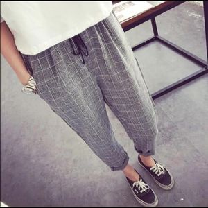 Capris Wholesale Striped Elastic Waist Cotton Loose Wide Wide LegPants夏の新しいカジュアルブランドパンツ高品質プラスサイズの女の子Harem