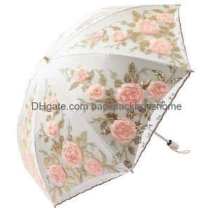 المظلات المظلات الدانتيل زهرة للنساء الصيف المظلة قابلة للطي الشمس حديقة الأشعة فوق القابلة