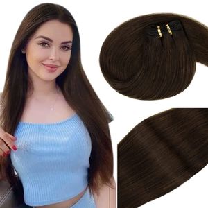 束に縫う人間の髪の茶色の横糸髪の拡張ダークブラウンハンド縛られた織りヘアエクステンション100g