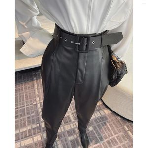 Frauen Hosen 2023 Gürtel Faux Pu Leder Frau Y2k Kleidung Harem Mom OEM Hosen Casual Cargo Koreanische Mode Vintage streetwear Capri