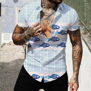 Camisas casuais masculinas camisa de praia gradiente músculo havaiano de manga curta