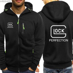 Taktiska jackor Glock Perfection Shooting Printed New Men's Hoodies Sweatshirts Leisure Cardigan Hooded Pullovers Jacquard Casual Jacketsl231218