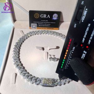 Özel Mücevher Miami Kolye 14mm 925 STERLING Gümüş VVS Moissanit Buzlu Diamond Hip Hop Küba Bağlantı Zinciri