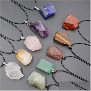 Pendant Necklaces Irregar Rough Amethyst Stone Fluorite Quartz Pendant Necklace Bk Drop Delivery Jewelry Necklaces Pendants Dhgep