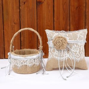 Outros suprimentos para festas de eventos Suprimentos para casamento estilo ocidental flores de linho de casamento conjunto de cesta de travesseiro de anel de alta qualidade conjunto de decoração de festa de presente de dia dos namorados 231218