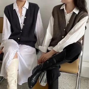 Kamizelki damskie dzianinowe biuro panie japoński styl guziki guziki wiosenny jesień elegancka elegancka kamizelka swetra 231218