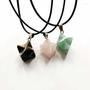 Pendanthalsband Merkaba Star Crystal Geometric Necklace Women Black Rope Chain Spiritual Healing Pink Green 1 st