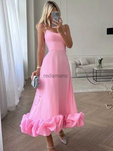 Grundläggande avslappnade klänningar 2023 Kvinnor Spaghetti-rem A-Line Ruffles Pink aftonklänningar Elegant söt ärmlös rygglös Zip-up Green Party Prom Dress YQ231218