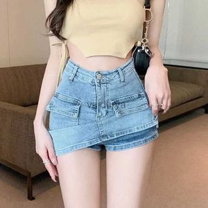 Kjolar sexig hög wiast denim mini kjol kvinnor sexig het flicka tight väska höft kjolar kvinnlig koreansk stil ficka jean kjol shorts y2k mujer yq231218