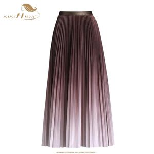 Kleider 2022 Neue Mode Schwarz Lila Farbverlauf Bunte Frauen Rock Vd3303 Elastische Taille Gefaltete Lange Röcke