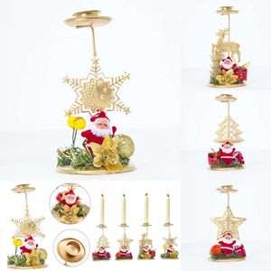 Novos suprimentos de brinquedos de Natal Papai Noel Floco de Neve Estrela Castiçal de Natal Ornamento de mesa de ferro para presente Suporte de vela de mesa para decoração de mesa de Natal