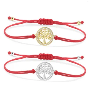 Charme Pulseiras CZ Cristal Latão Redondo Árvore da Vida Círculo Pulseira Mulheres Menina Cubic Zirconia Simples Red String Handmade Jóias