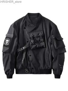Tactical Jackets God of Death Bomber Jacket Chest Pocket Techwear Men Punk Hip Hop Tactical Streetwear Black Varsity Jackets Oversized MA1 CoatsL231218