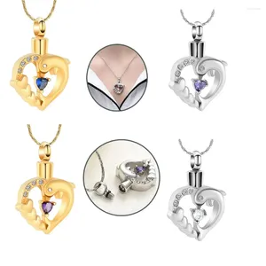 Pendant Necklaces Double Dolphin With Crystal Cremation Necklace Woman Gift Stainless Steel For Human/Pet Ashes Memorial Jewelry